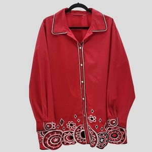 Vintage Women Size 2X( 52”Chest) Snap Button Down Red Shirt